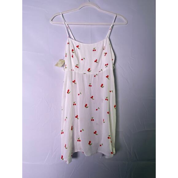 Free People Women's White Red Cherry Print Babydoll Sundress w/ Side Ties Small - Picture 1 of 2